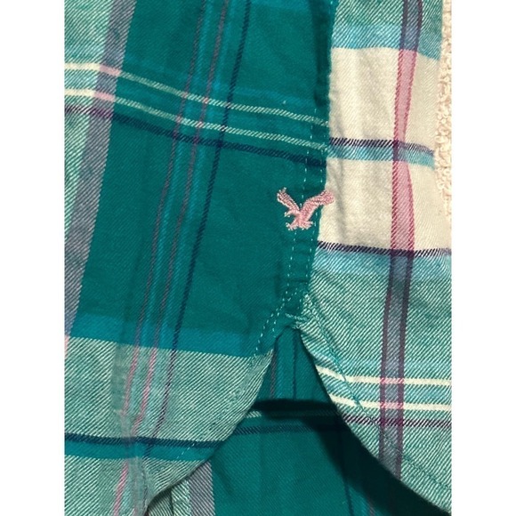 American Eagle Outfitters Teal Flannel Shirt - Picture 3 of 9